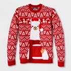 33 Degrees Men's Ugly Christmas Llama Drink Pocket Sweater - Red