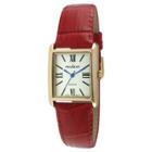 Peugeot Watches Peugeot Women's 14k Gold Plated Tank Leather Dress Watch - Red