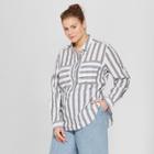 Women's Plus Size Striped Long Sleeve Henley Top - Who What Wear Black/white X