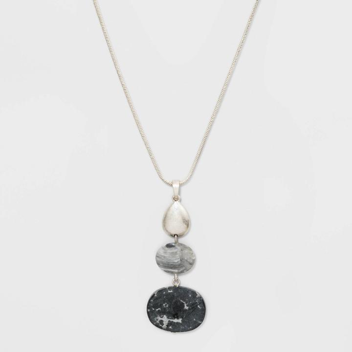 Semi-precious Linear Matte Beaded Pendant Necklace - Universal Thread Black, Women's