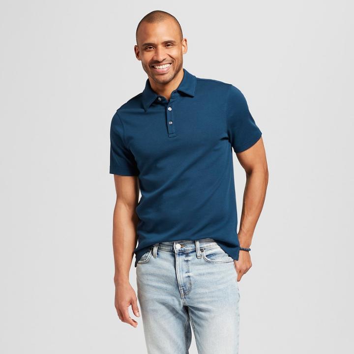 Men's Standard Fit Short Sleeve Elevated Ultra-soft Polo Shirt - Goodfellow & Co Thunderbolt Blue