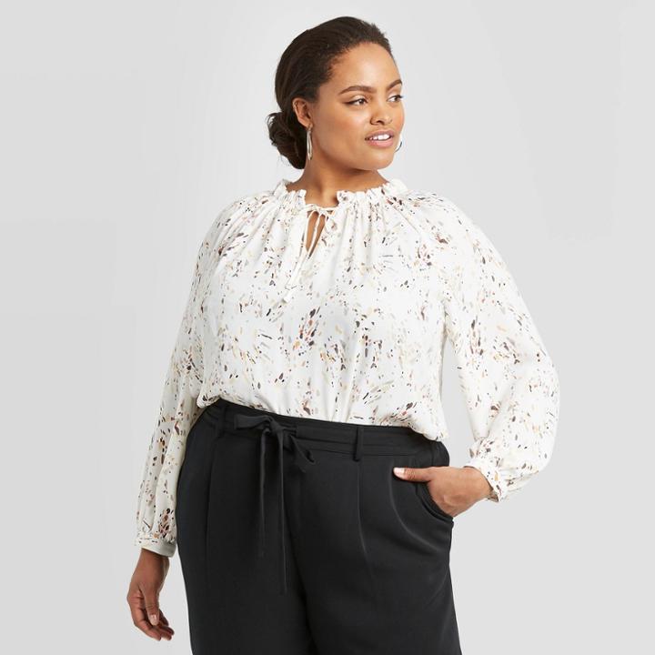 Women's Plus Size Long Sleeve V-neck Blouse - A New Day White 1x, Women's,