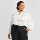 Women's Plus Size Long Sleeve V-neck Blouse - A New Day White 1x, Women's,