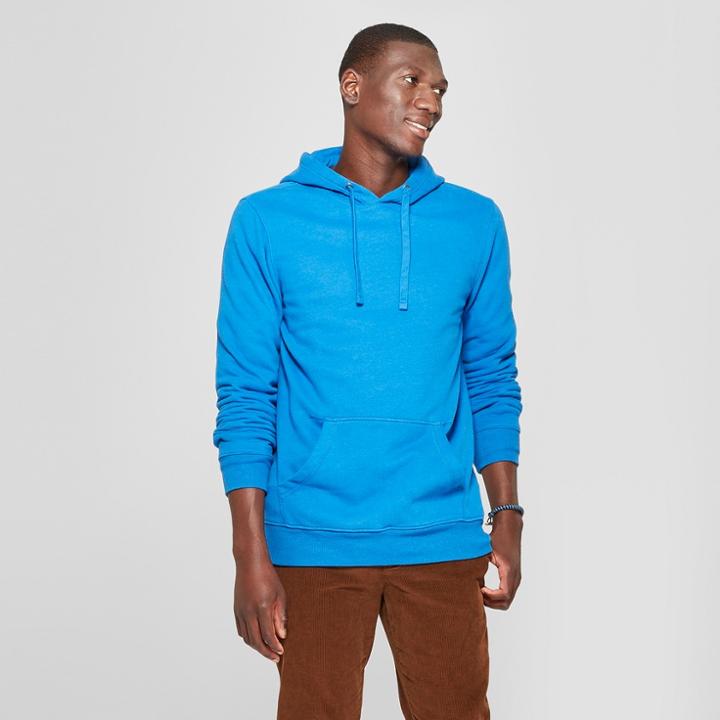 Men's Standard Fit Long Sleeve Fleece Hooded Sweatshirt - Goodfellow & Co Kickball Blue