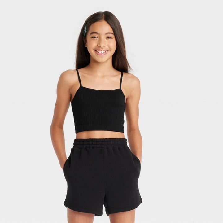 Girls' Seamless Cropped Cami Tank Top - Art Class Black