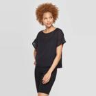 Women's Short Sleeve Crewneck Woven Mesh T-shirt - Prologue Black