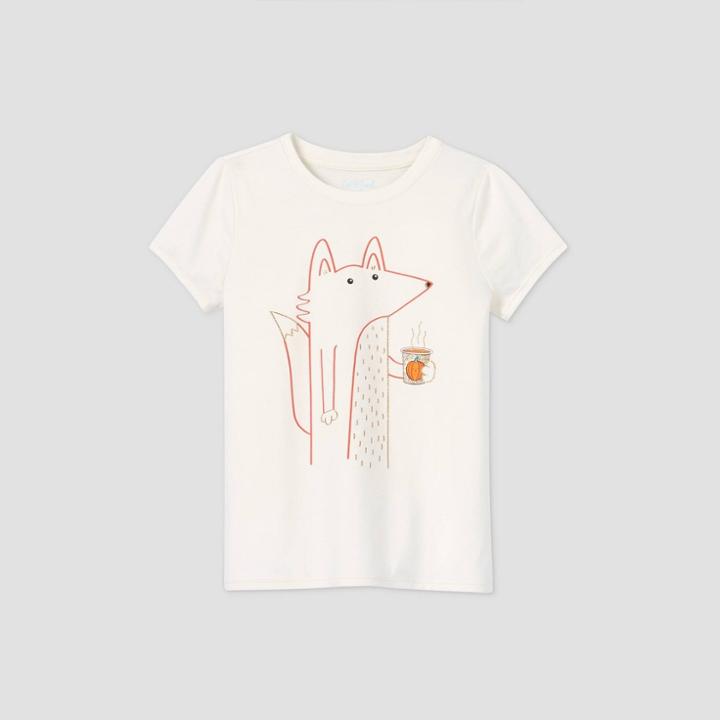 Girls' Short Sleeve Latte Fox Graphic T-shirt - Cat & Jack Cream