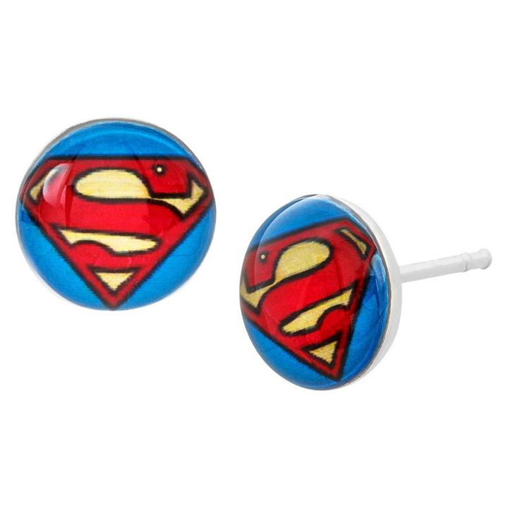Dc Comics Superman Logo Stud Earrings In Sterling Silver, Women's,
