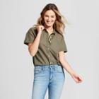 Women's Short Sleeve Button-down Shirt - Universal Thread Olive (green)