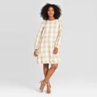 Women's Plaid Long Sleeve Shift Dress - Who What Wear Beige
