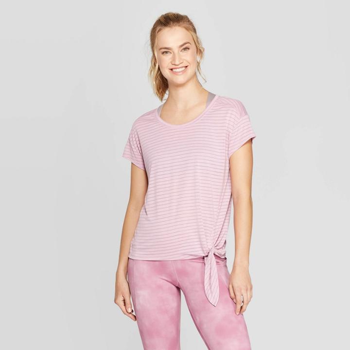 Women's Striped Short Sleeve Side Tie T-shirt - C9 Champion Mauve Heather