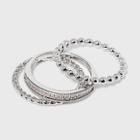 Distributed By Target Women's Cubic Zirconia Band-small Rope Band And Med Bead Band Silver Plated