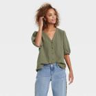 Women's 3/4 Sleeve Gauze Button-down Shirt - Knox Rose Olive