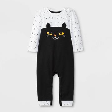 Baby Girls' Halloween Cat Long Sleeve Romper - Cat & Jack Black/white Newborn, Girl's