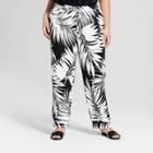 Women's Plus Size Palm Print Relaxed Pull-on Trouser - Who What Wear Black/white 20w, Black/white Palm Print