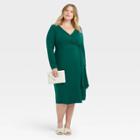 Women's Plus Size Long Sleeve Knit Wrap Dress - Ava & Viv Green