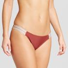 Women's Metallic Sport Elastic Cheeky Bikini Bottom - Xhilaration Red Copper