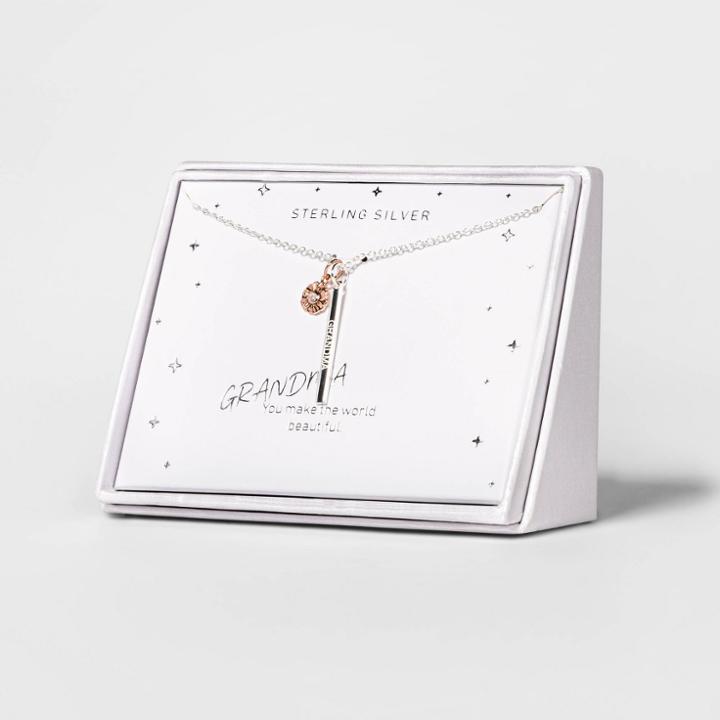 No Brand Grandma Bar Rose Gold Flower Two Tone Necklace - Silver, Women's, Size: Small, Pink