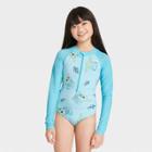 Girls' Lucas Star Wars Long Sleeve Rash Guard One Piece Swimsuit - Turquoise Blue