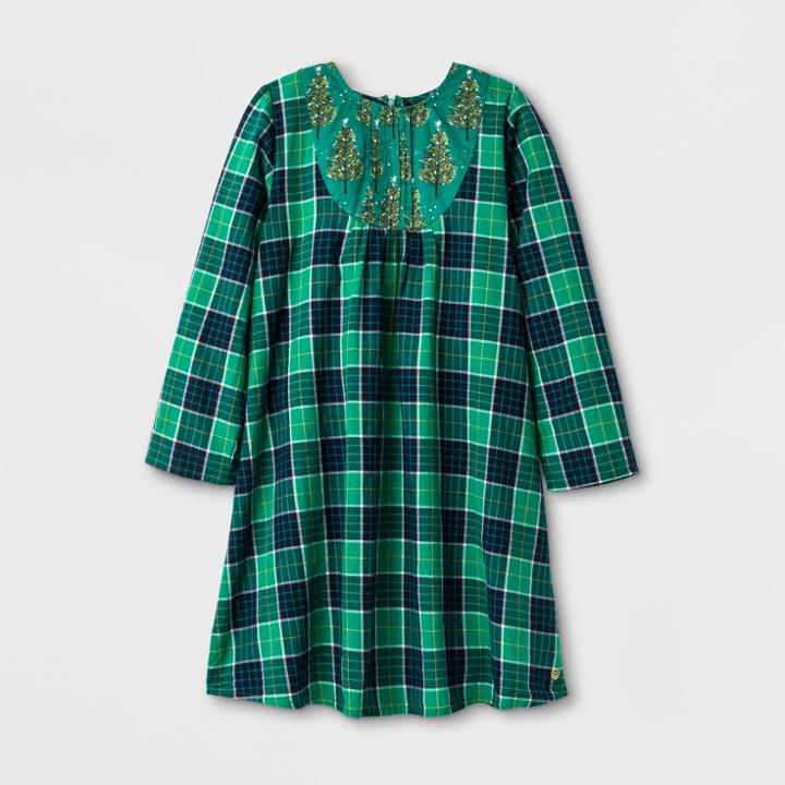 Happy By Pink Chicken Girls' Tartan A Line Dress - Green