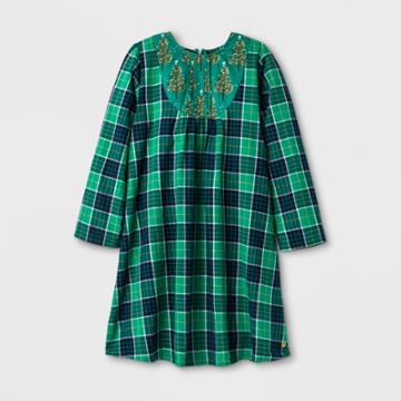 Happy By Pink Chicken Girls' Tartan A Line Dress - Green