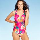 Women's Strappy Back Medium Coverage One Piece Swimsuit - Kona Sol Pink Floral Xs, Women's,
