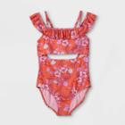 Girls' Floral Print Off Should One Piece Swimsuit- Art Class