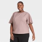 Women's Plus Size Flutter Short Sleeve Top - A New Day Brown