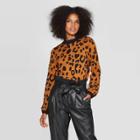 Women's Leopard Print Crewneck Pullover Sweater - Who What Wear Black
