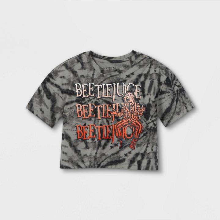 Girls' Beetlejuice Tie-dye Short Sleeve Cropped Graphic T-shirt - Black