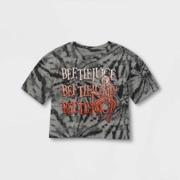 Girls' Beetlejuice Tie-dye Short Sleeve Cropped Graphic T-shirt - Black