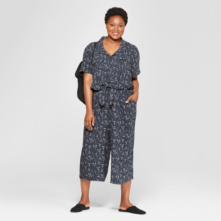 Women's Plus Size Tie Front Jumpsuit - Universal Thread Black Print