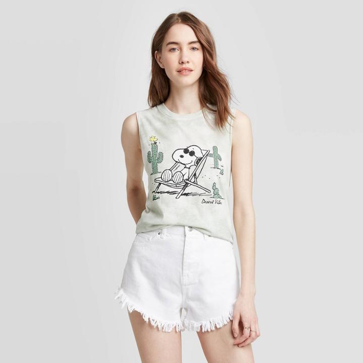Women's Peanuts Snoopy Desert Vibes Graphic Tank Top - Gray Xs,