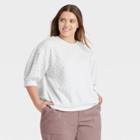 Women's Plus Size 3/4 Sleeve Quilted Pullover Sweatshirt - A New Day White