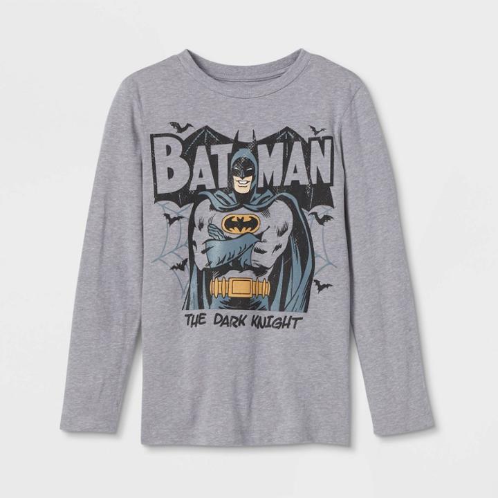 Warner Bros. Boys' Dc Comics Batman Long Sleeve Graphic T-shirt - Heather Gray