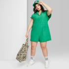 Women's Plus Size Ascot + Hart Cap Sleeve Graphic Jumpsuit - Green