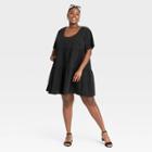 Women's Plus Size Short Sleeve Tiered Dress - A New Day Black