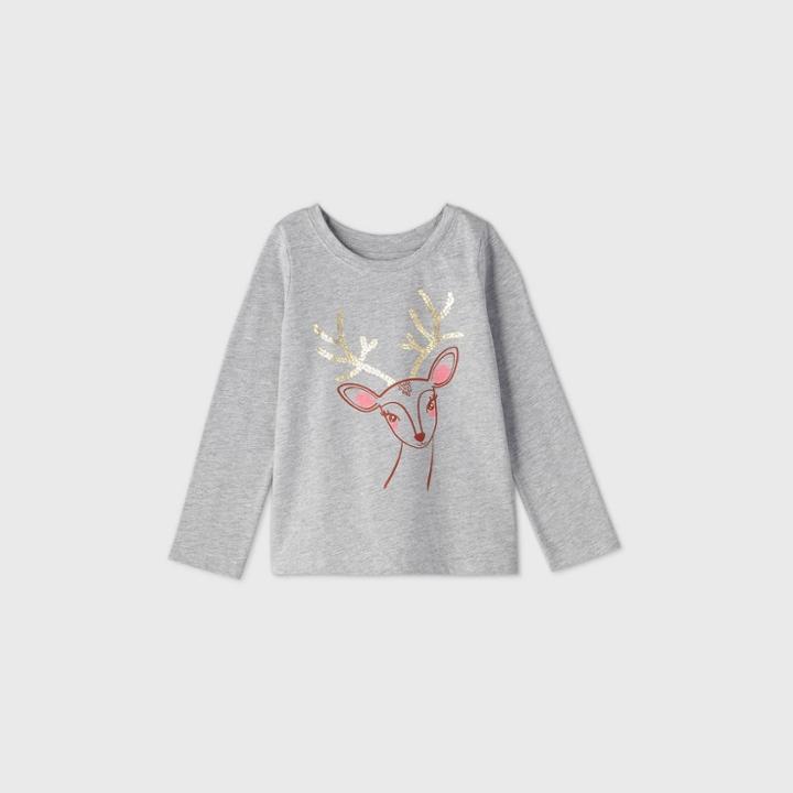 Toddler Girls' Deer With Shine Long Sleeve T-shirt - Cat & Jack Gray