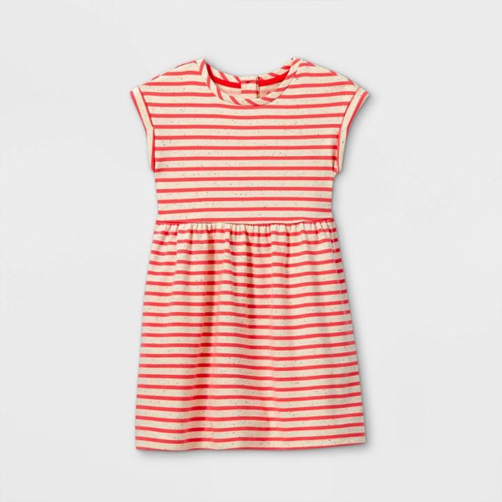 Girls' Striped Short Sleeve Knit Dress - Cat & Jack Coral/cream