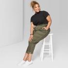 Women's Plus Size High-rise Paperbag Waist Pants - Wild Fable Olive