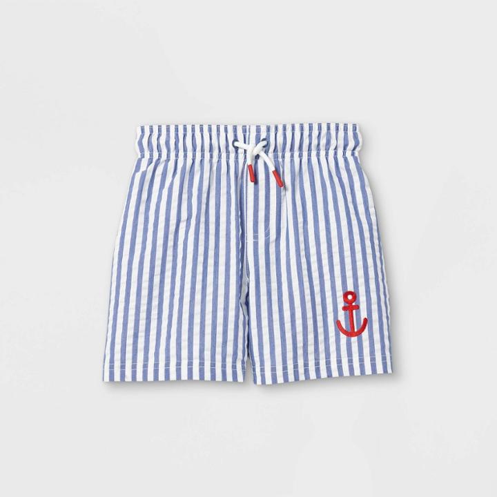Toddler Boys' Seersucker Anchor Print Swim Trunks - Cat & Jack Blue