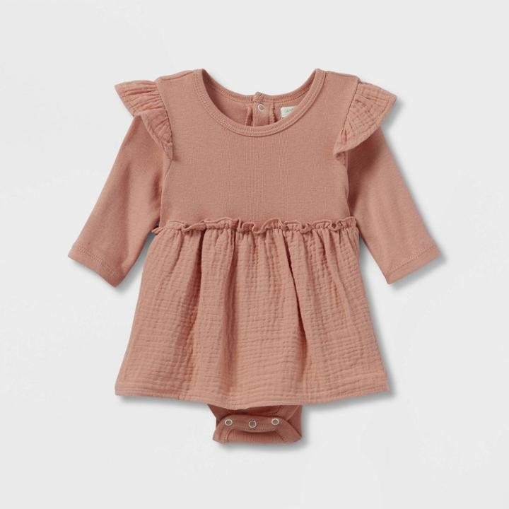 Grayson Collective Baby Girls' Woven Skirted Bodysuit - Rust Brown Newborn