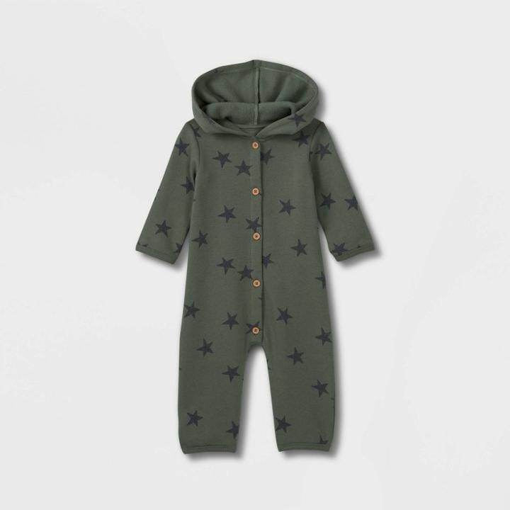 Grayson Collective Baby Star Hooded Fleece Romper - Green Newborn