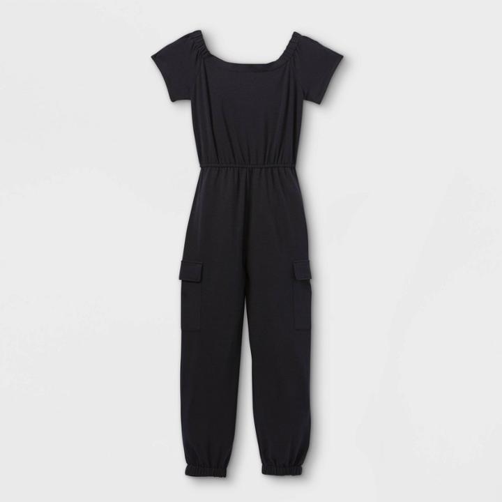 Girls' Off The Shoulder Knit Utility Jumpsuit - Art Class Black