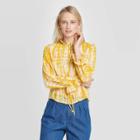 Women's Long Sleeve Keyhole Neck Ruffle Detail Drawstring Blouse - Who What Wear Yellow