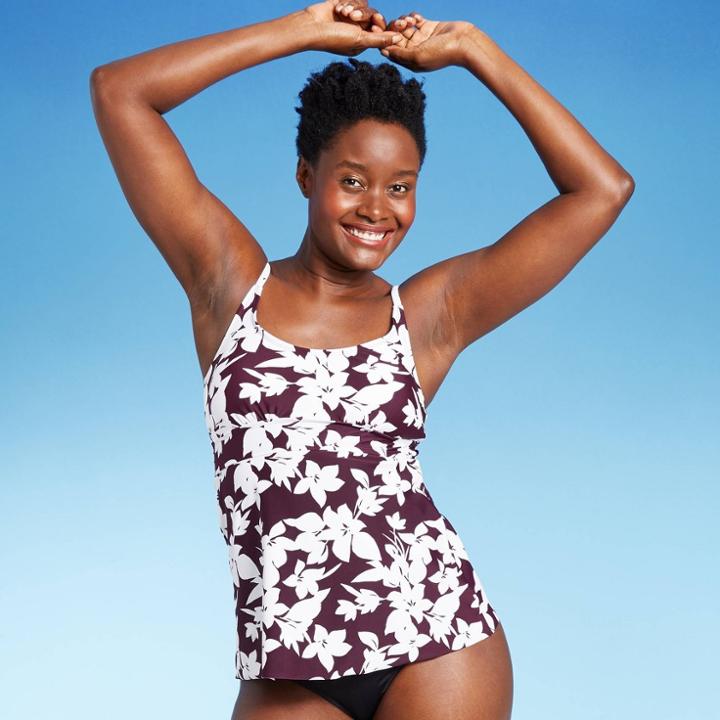 Women's Scoop Neck Adjustable Tankini Top - Kona Sol Burgundy