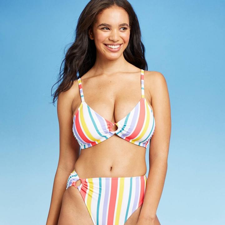 Women's Ring Front Triangle Bikini Top - Xhilaration Multi Stripe S, Women's, Size: Small,