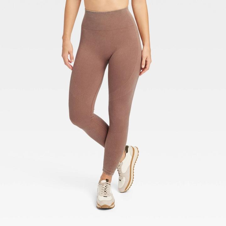 Women's High-rise Ribbed Seamless 7/8 Leggings - Joylab Brown