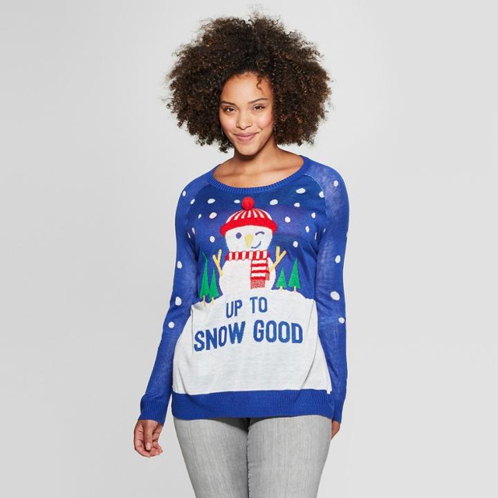 Women's Plus Size Up To Snow Good Ugly Sweater - Well Worn (juniors') Blue