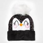 Meowgical Girls' Penguin Beanie - Black